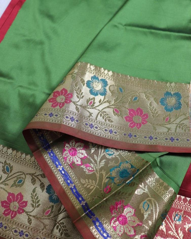 Red and Green Banarasi Silk Saree