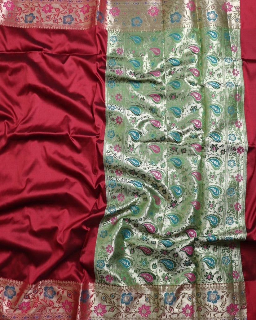 Red and Green Banarasi Silk Saree