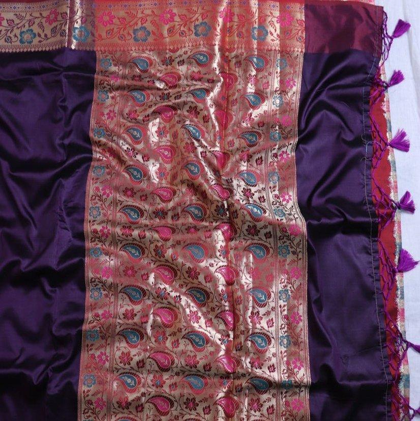 Purple Banrasi Silk Saree