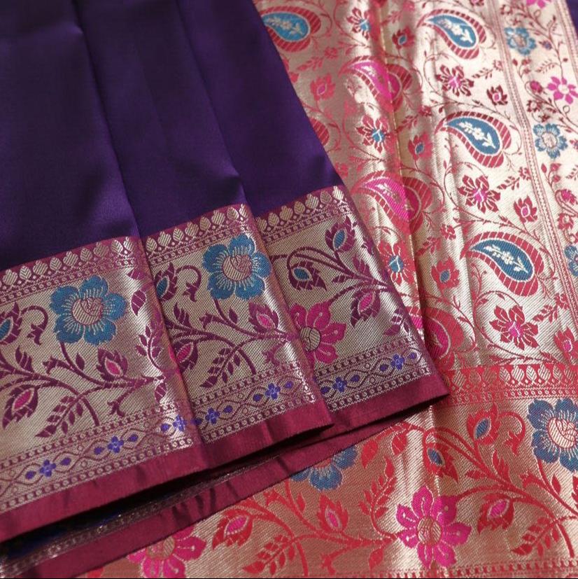 Purple Banrasi Silk Saree