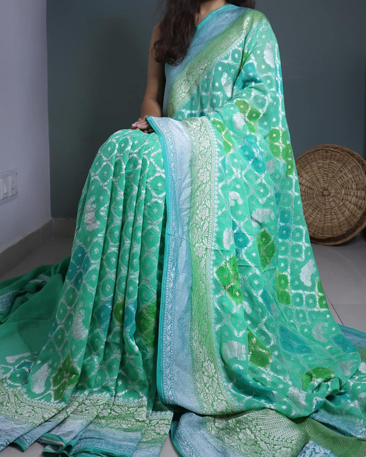 Green Rangkaat Pure Handloom Khadi Georgette Saree