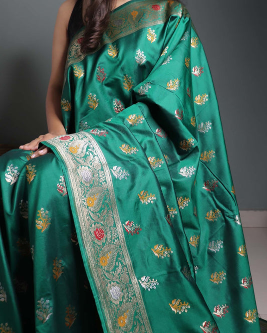 Green Semi Katan Banarasi Silk Saree