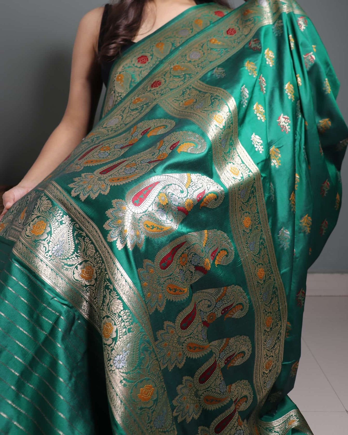 Green Semi Katan Banarasi Silk Saree
