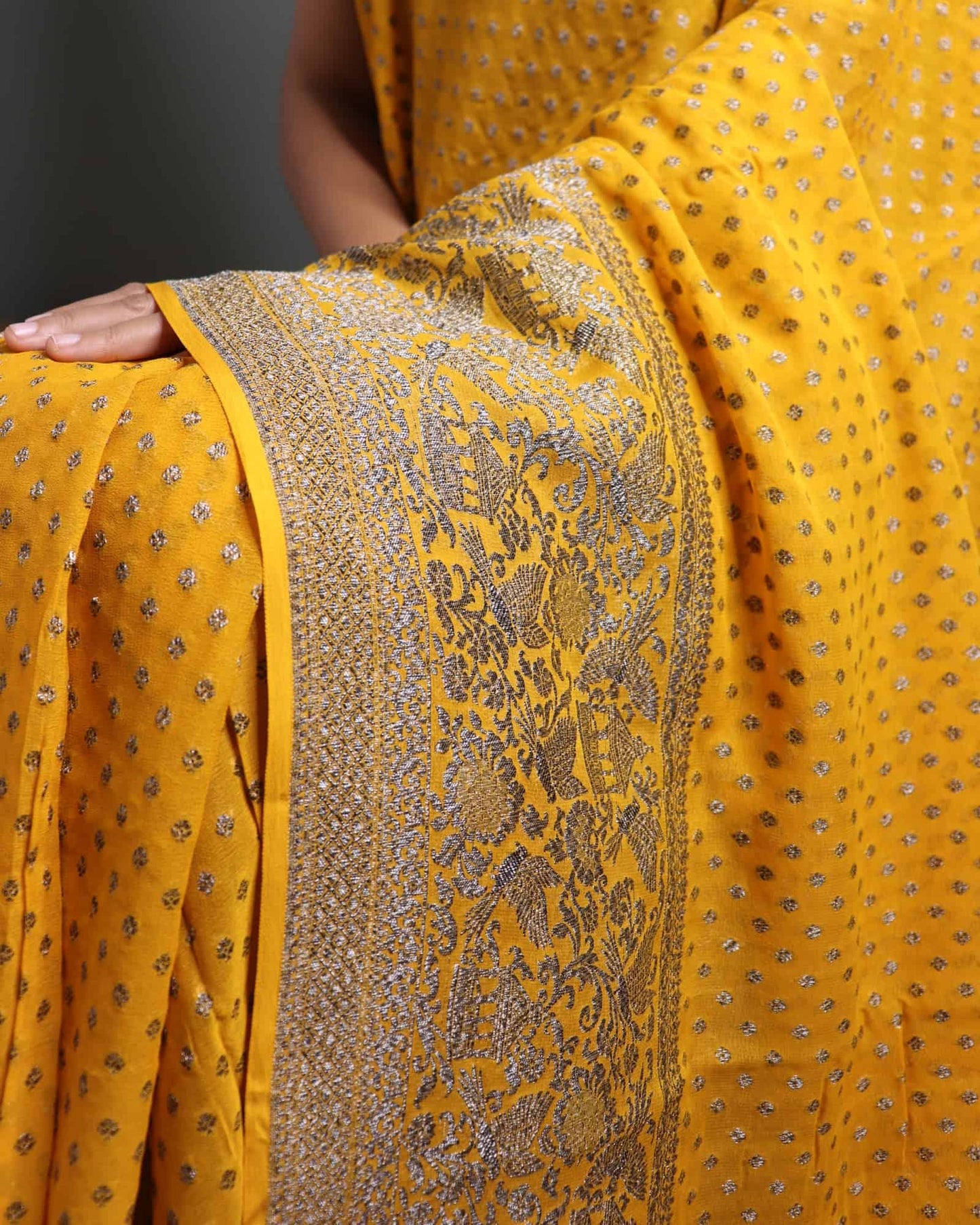 Yellow Pure Khadi Georgette Saree