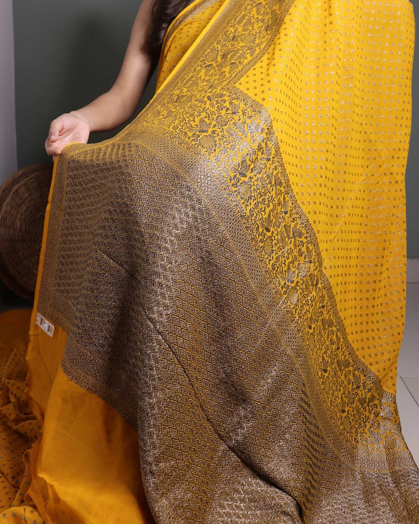 Yellow Pure Khadi Georgette Saree