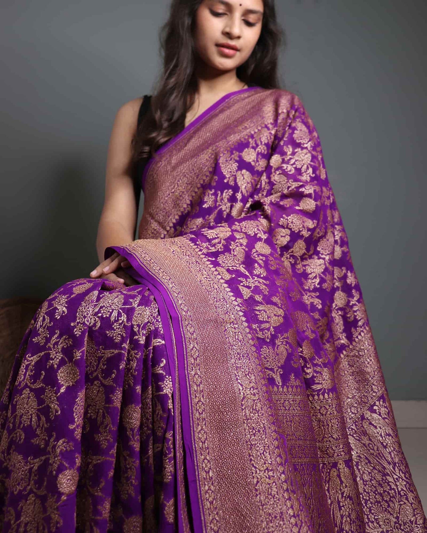Purple Pure Khadi Georgette Banarasi Saree
