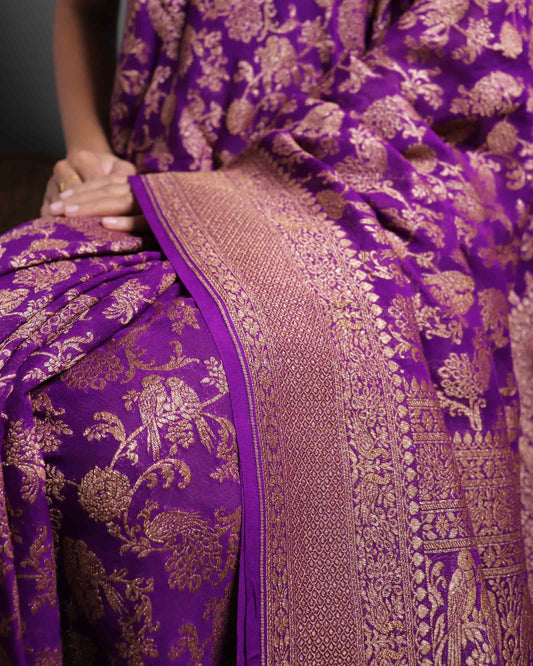 Purple Pure Khadi Georgette Banarasi Saree