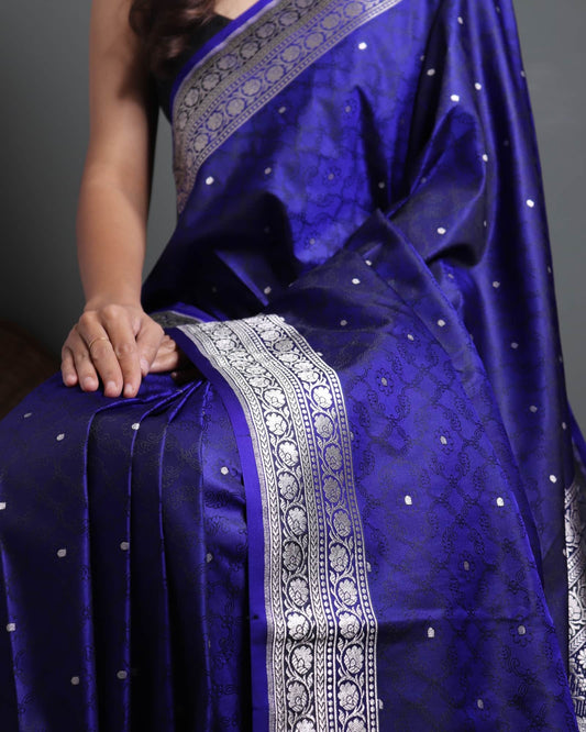 Navy Semi Blue Mashru Banarasi Silk Saree
