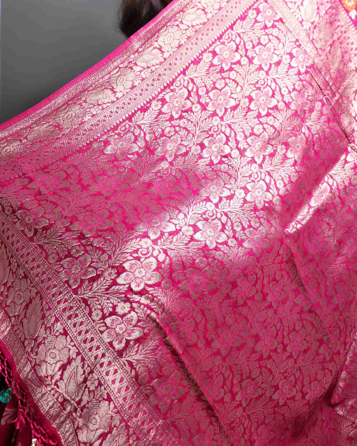 Pink Georgette Banarasi Saree Meenakari Jaal Pattern