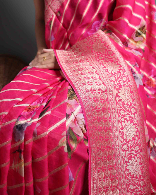 Pink Georgette Banarasi Silk Saree