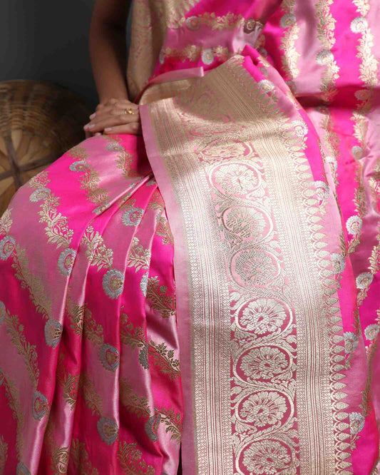 Pink Semi Mashru Rangkat Banarasi Silk saree