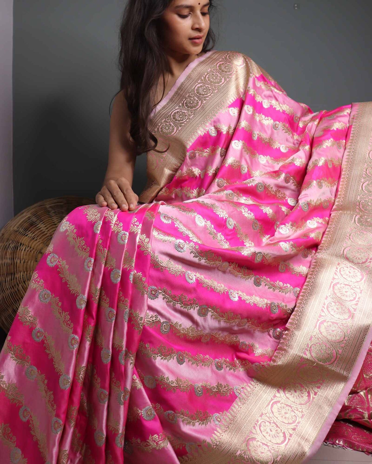 Pink Semi Mashru Rangkat Banarasi Silk saree