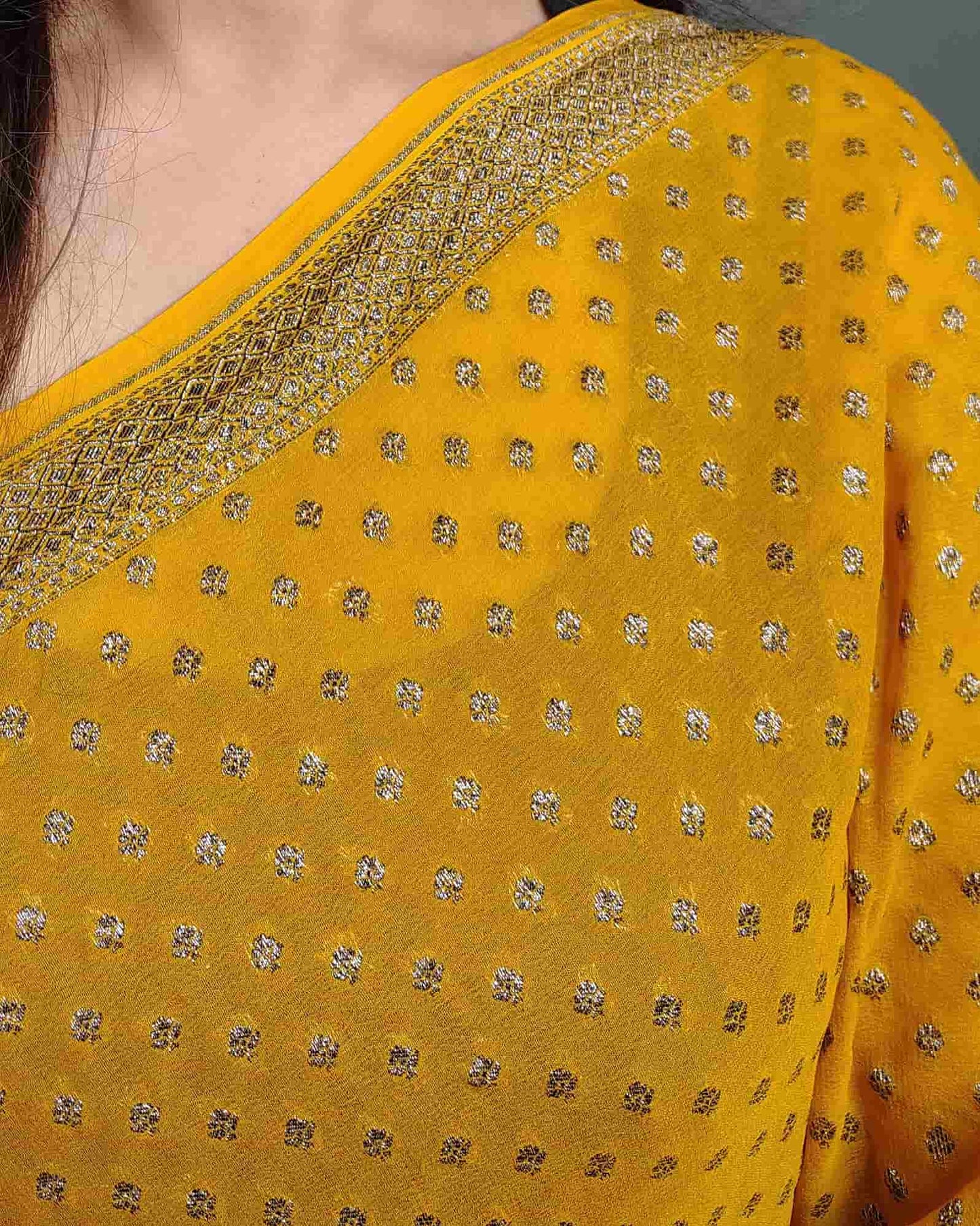 Yellow Pure Khadi Georgette Saree