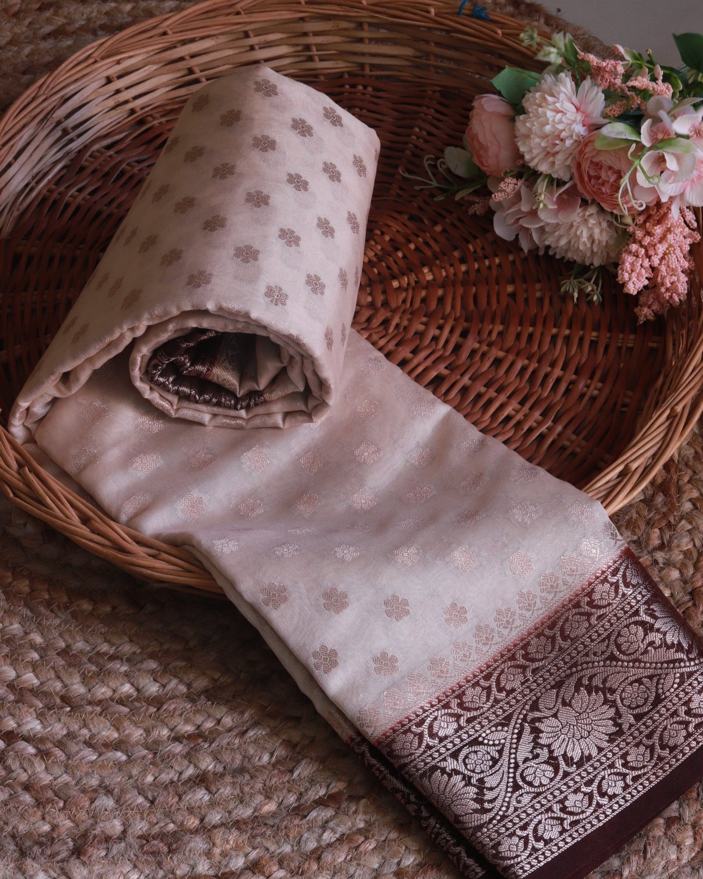 Off White Banarasi Silk Saree