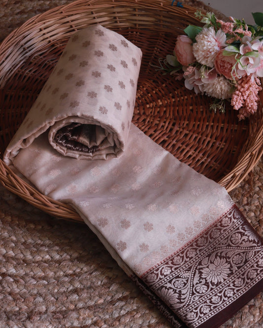 Off White Banarasi Silk Saree