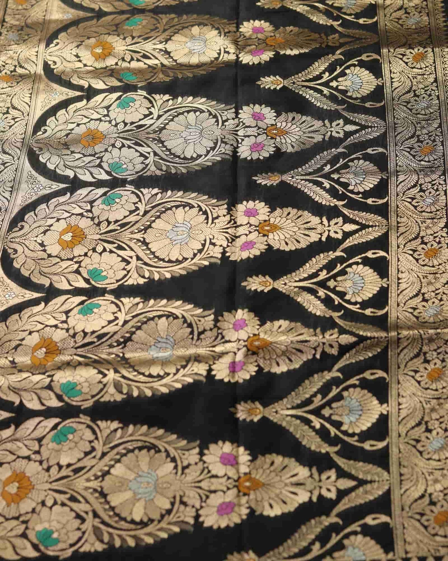 Black Semi Katan Silk Banarasi Saree