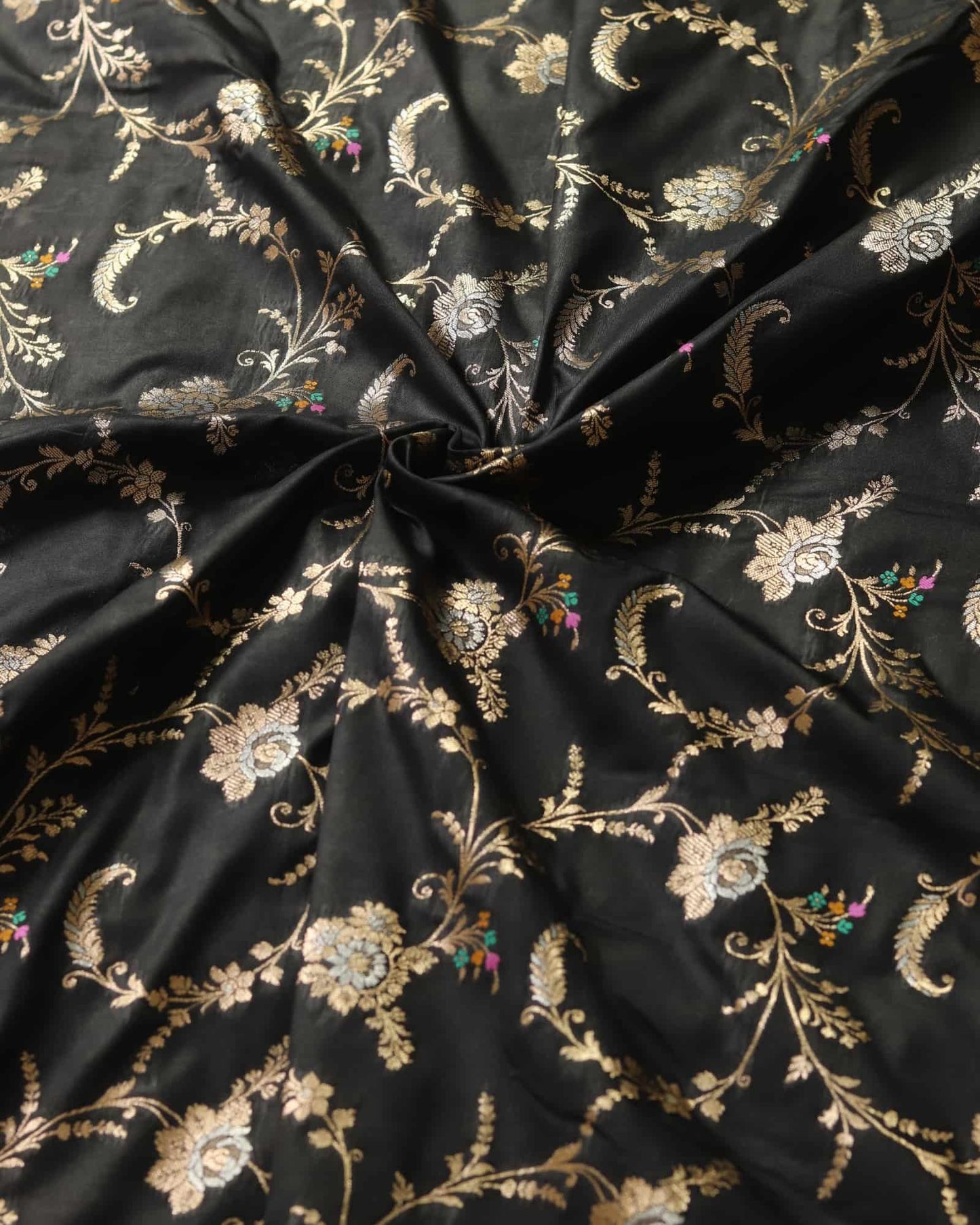 Black Semi Katan Silk Banarasi Saree