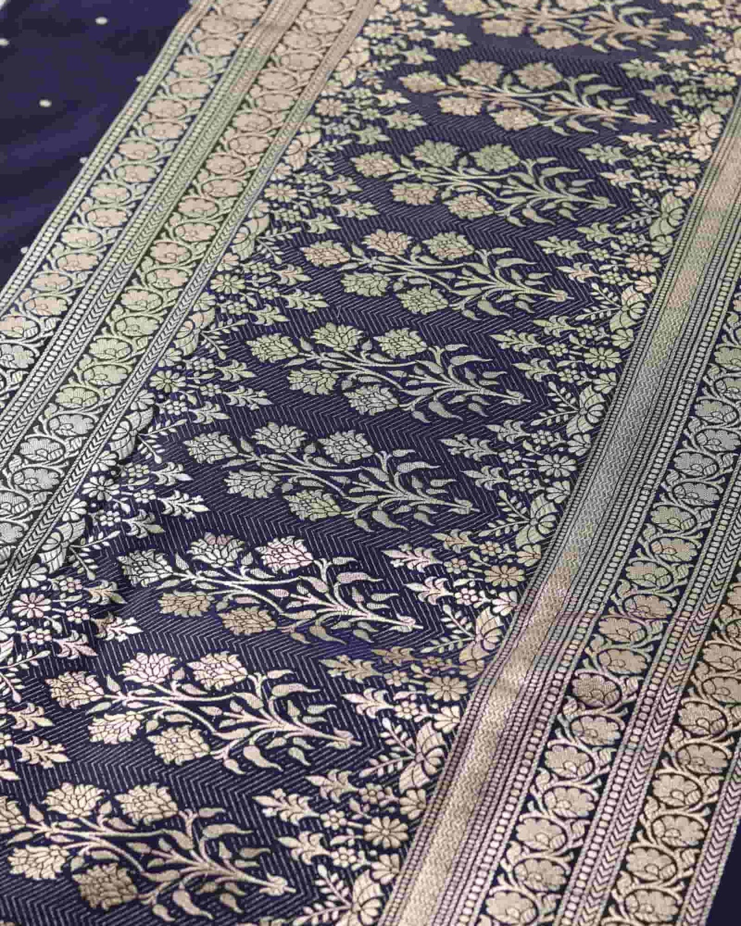 Navy Semi Blue Mashru Banarasi Silk Saree