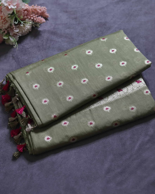 Olive Muga Silk Banarasi Saree