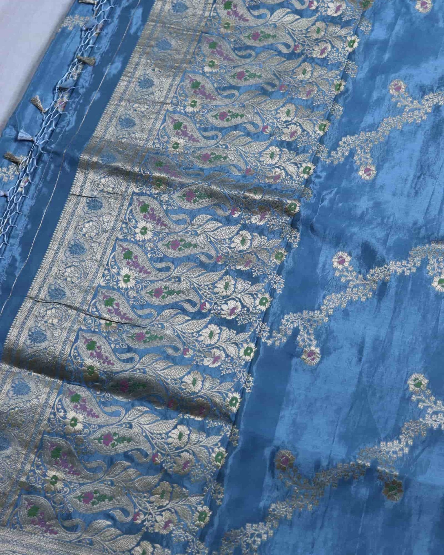 Blue Semi Crepe Georgette Banarasi Saree