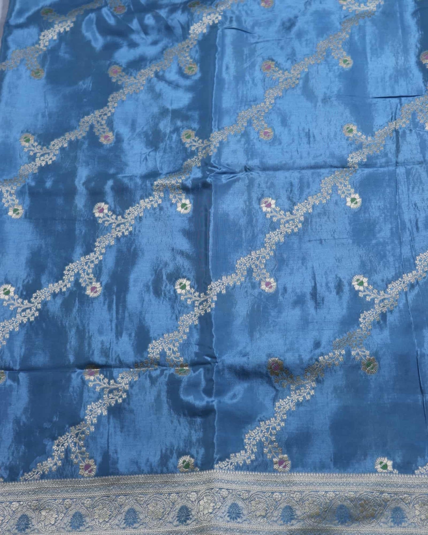 Blue Semi Crepe Georgette Banarasi Saree