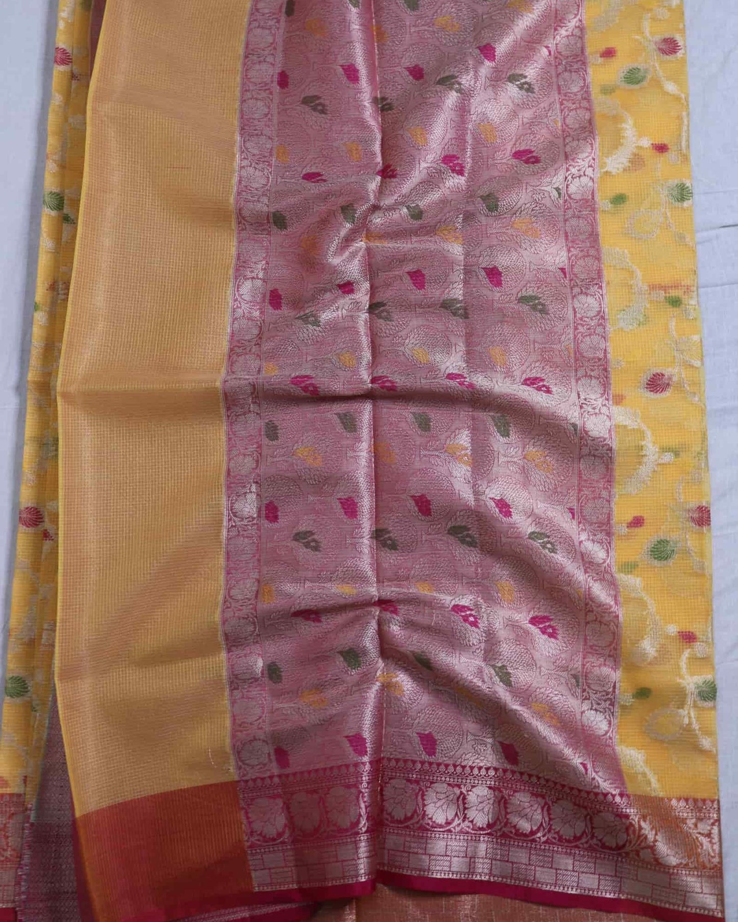 Yellow Kota Silk Banarasi Saree