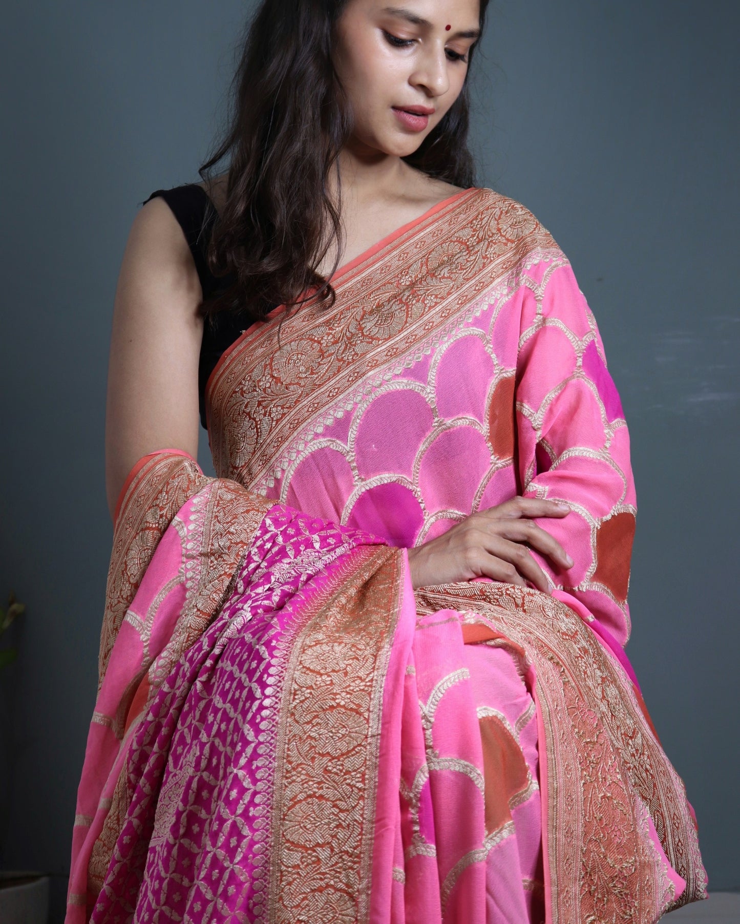 Pink Rangkaat Pure Khadi Georgette Saree