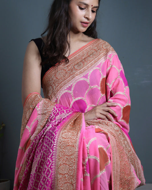 Pink Rangkaat Pure Khadi Georgette Saree