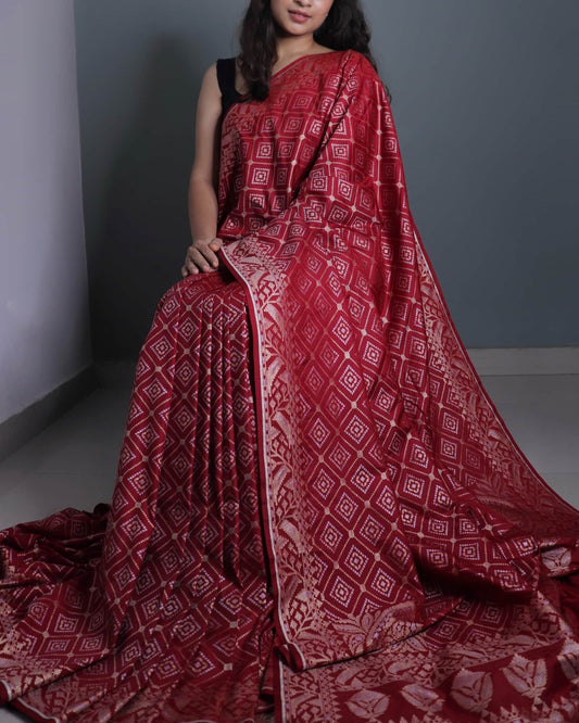 Rust Red Semi Katan Silk Saree