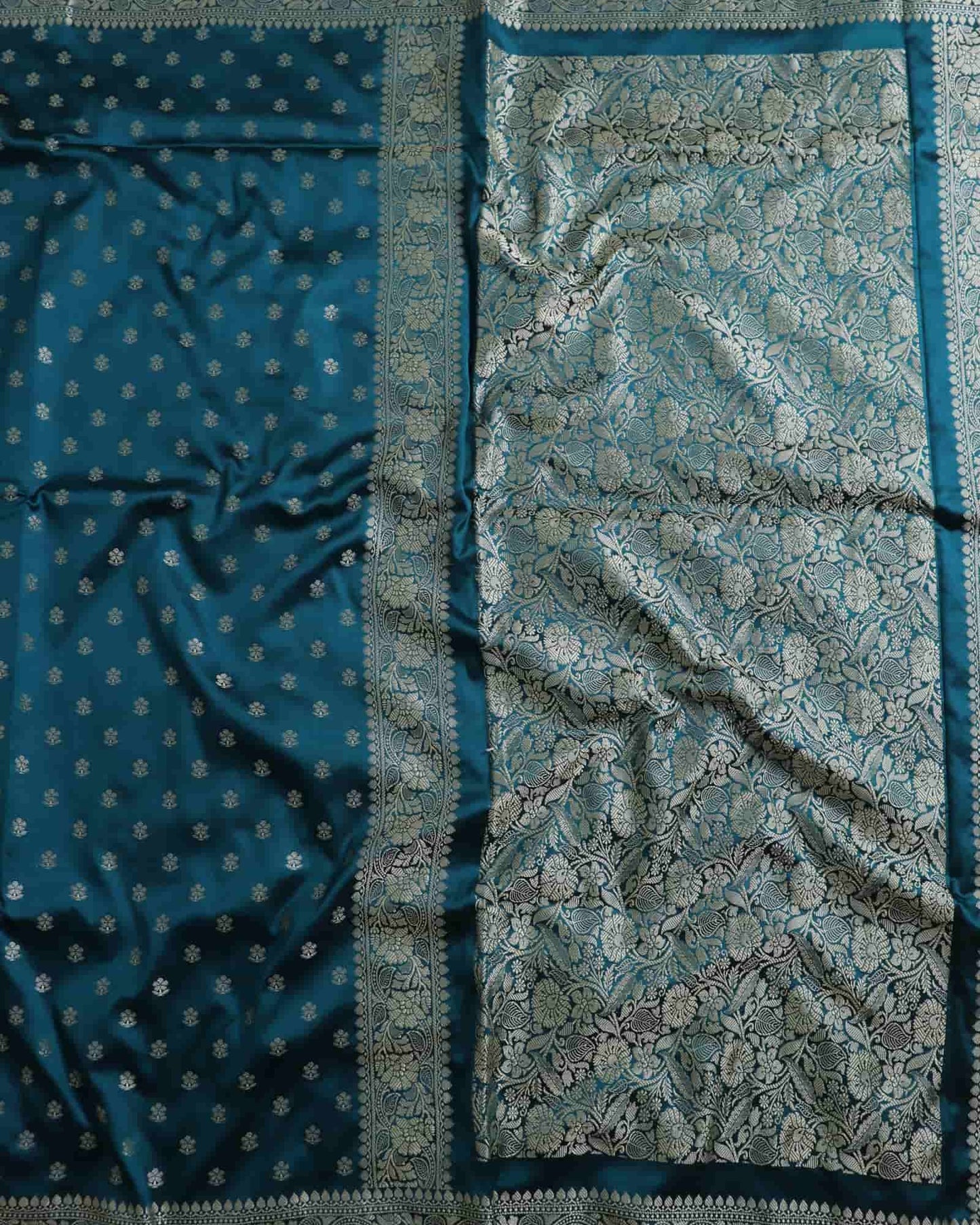 Teal Blue Resham Silk Saree