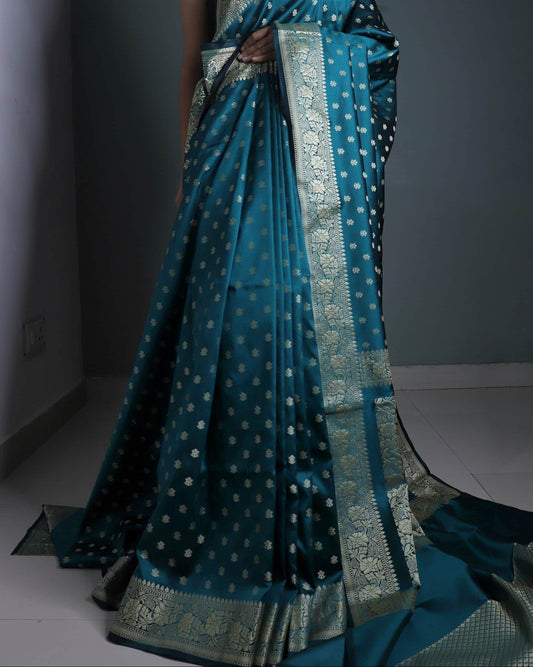 Teal Blue Resham Silk Saree