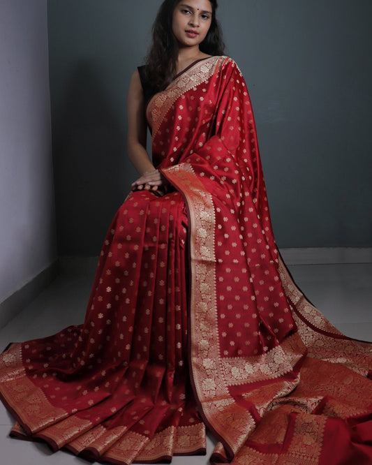 Red Resham Silk Banarasi Saree