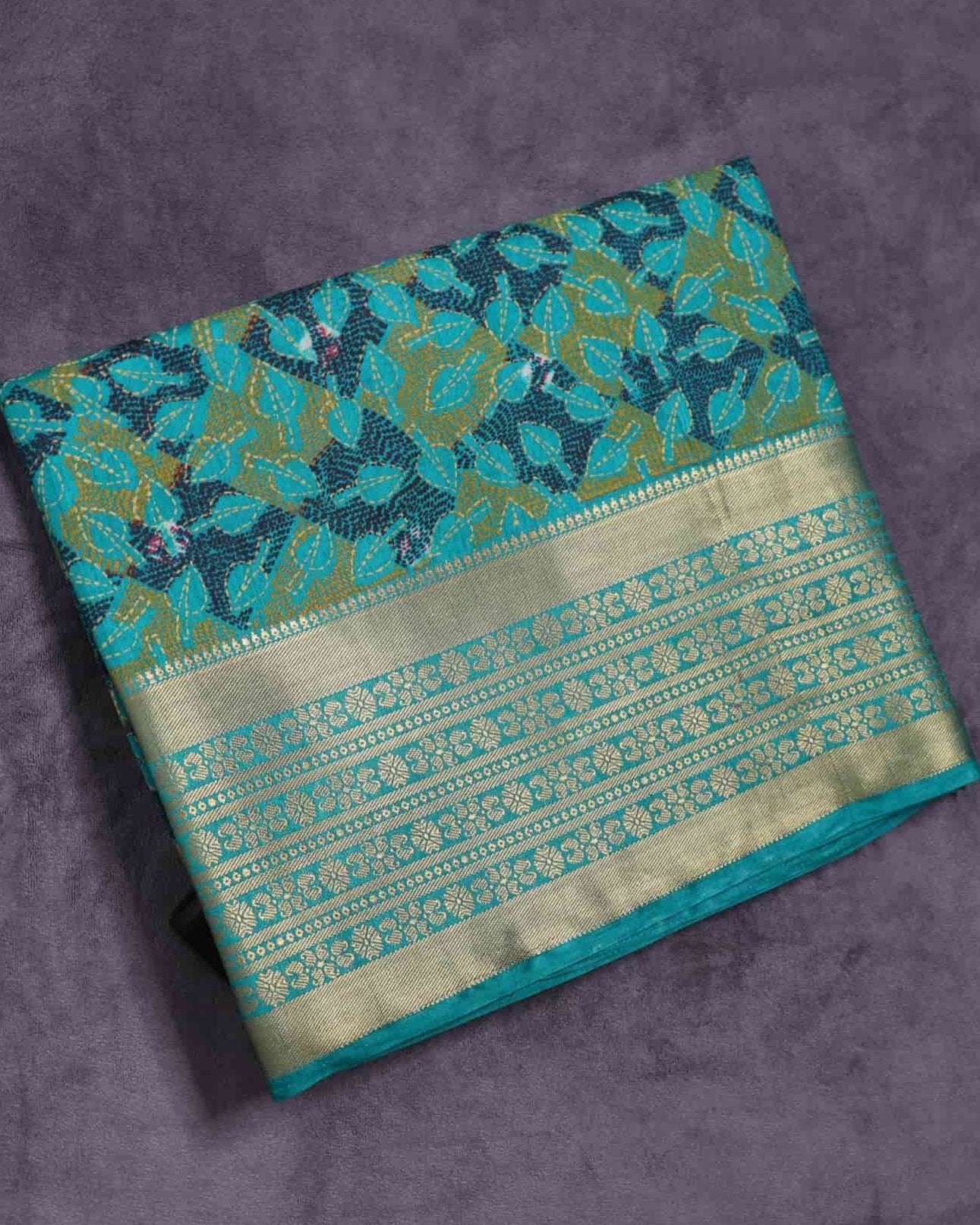 Sea Green Cotton Printed  Saree