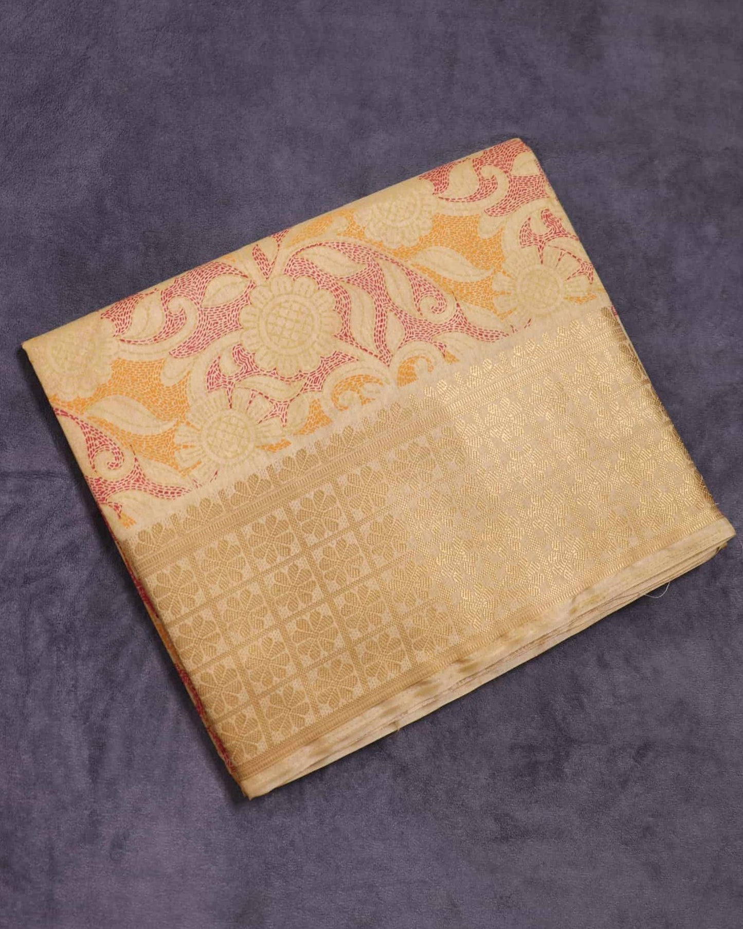 Mustard Cotton Printed Saree