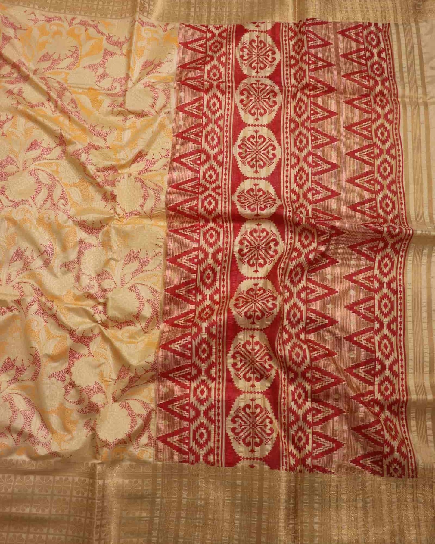 Mustard Cotton Printed Saree