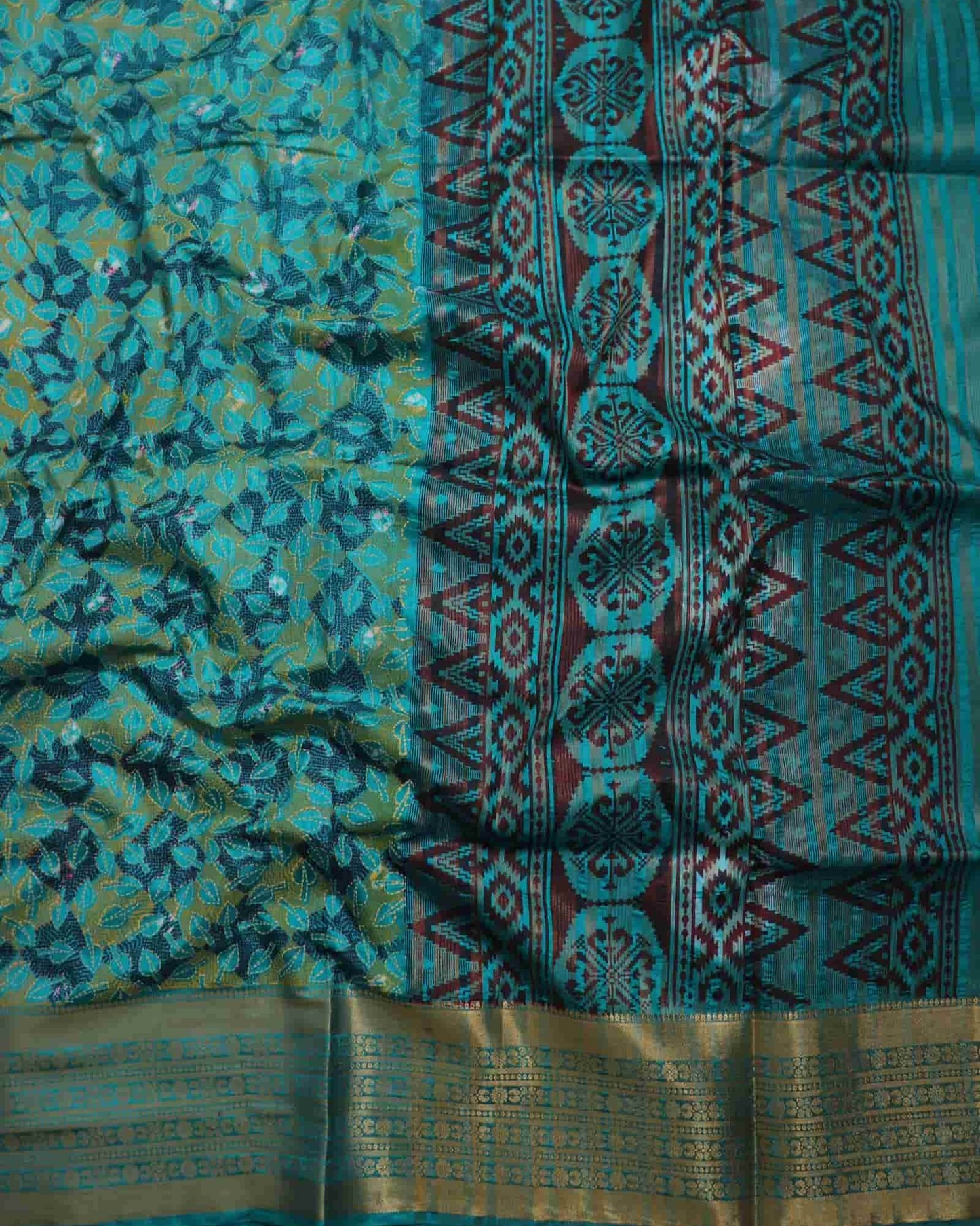 Sea Green Cotton Printed  Saree