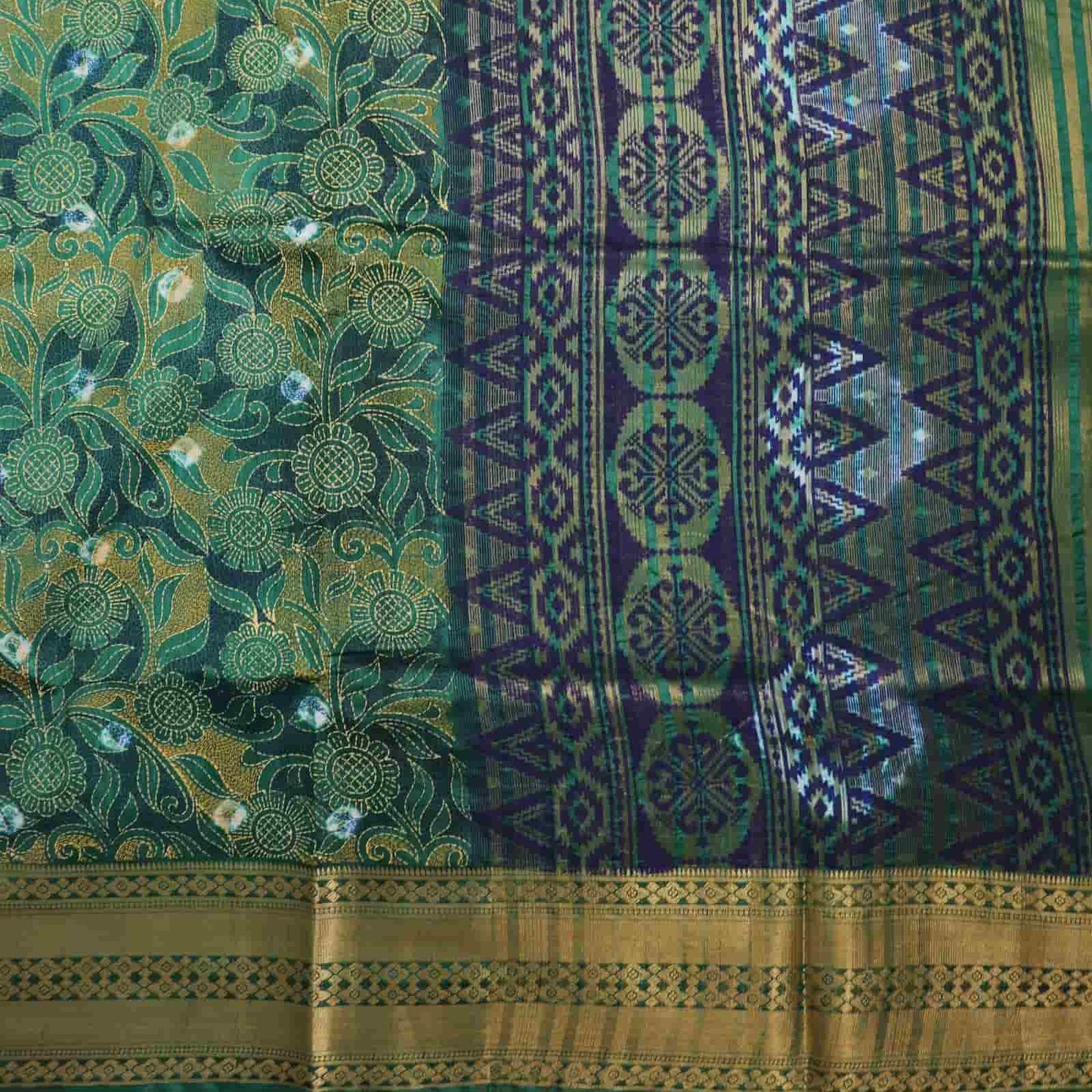 Bottle Green Cotton Printed Saree