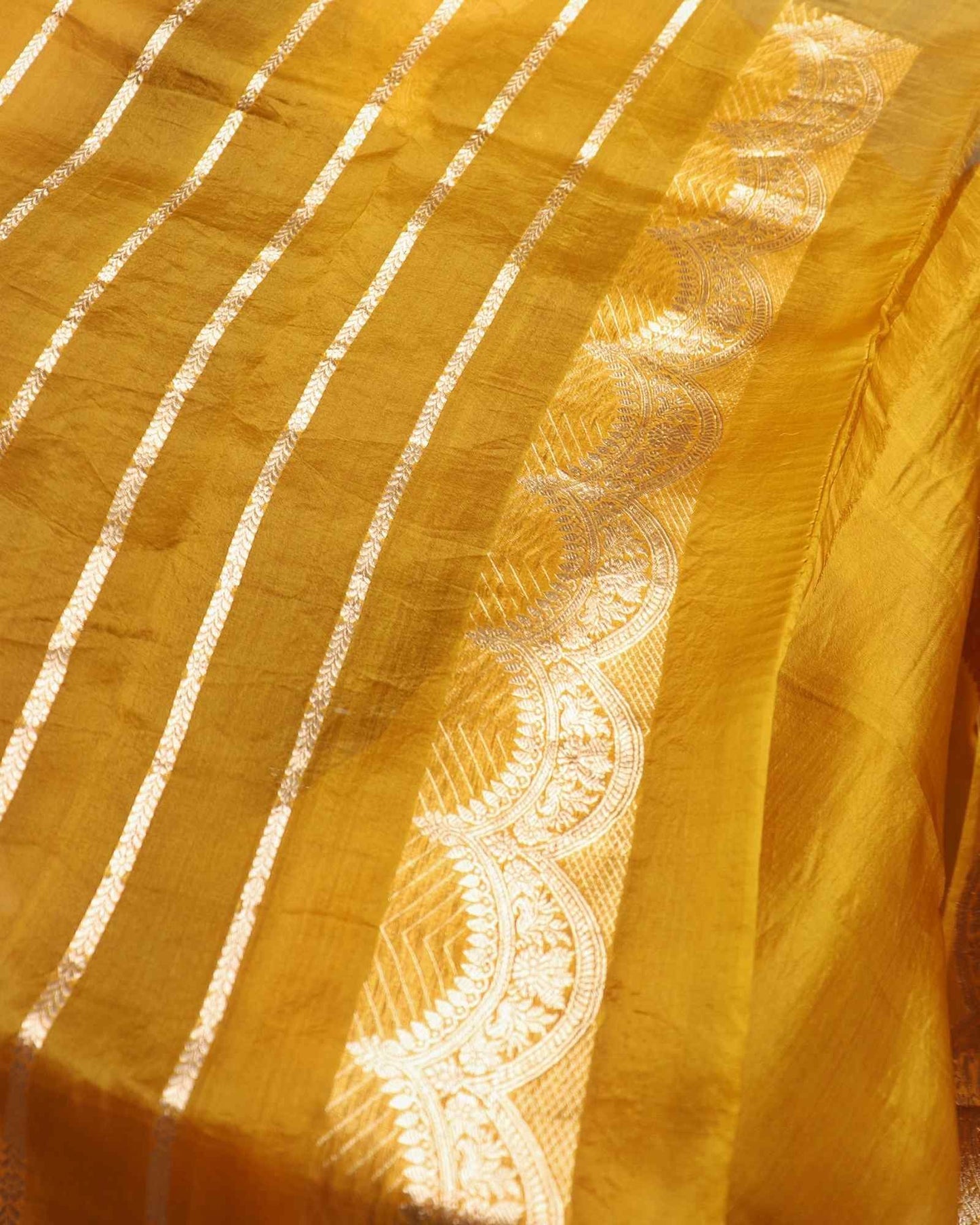 Mustard Pure Handloom Kora Silk Banarasi Saree