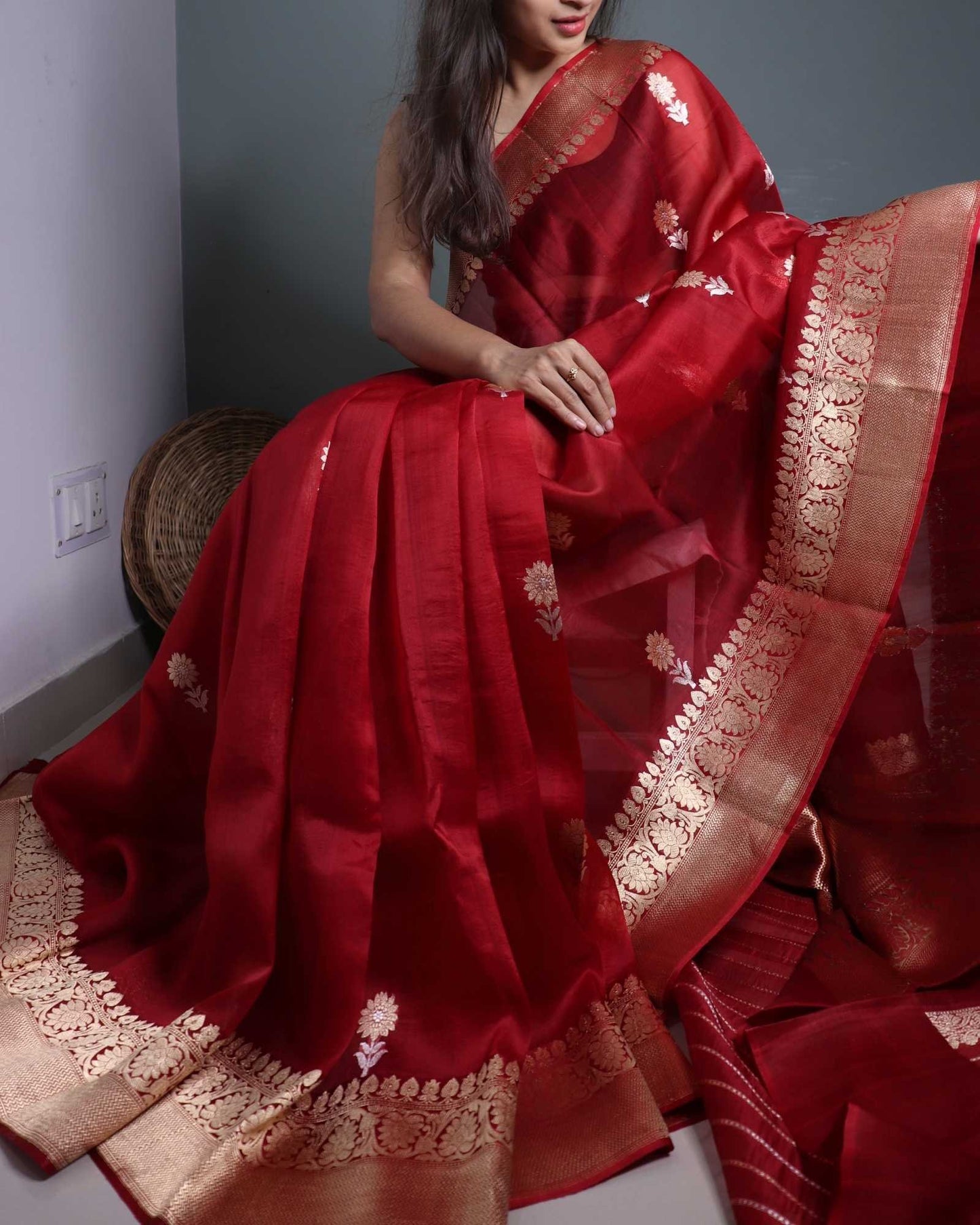 Maroon Pure Handloom Kora Silk Banarasi Saree