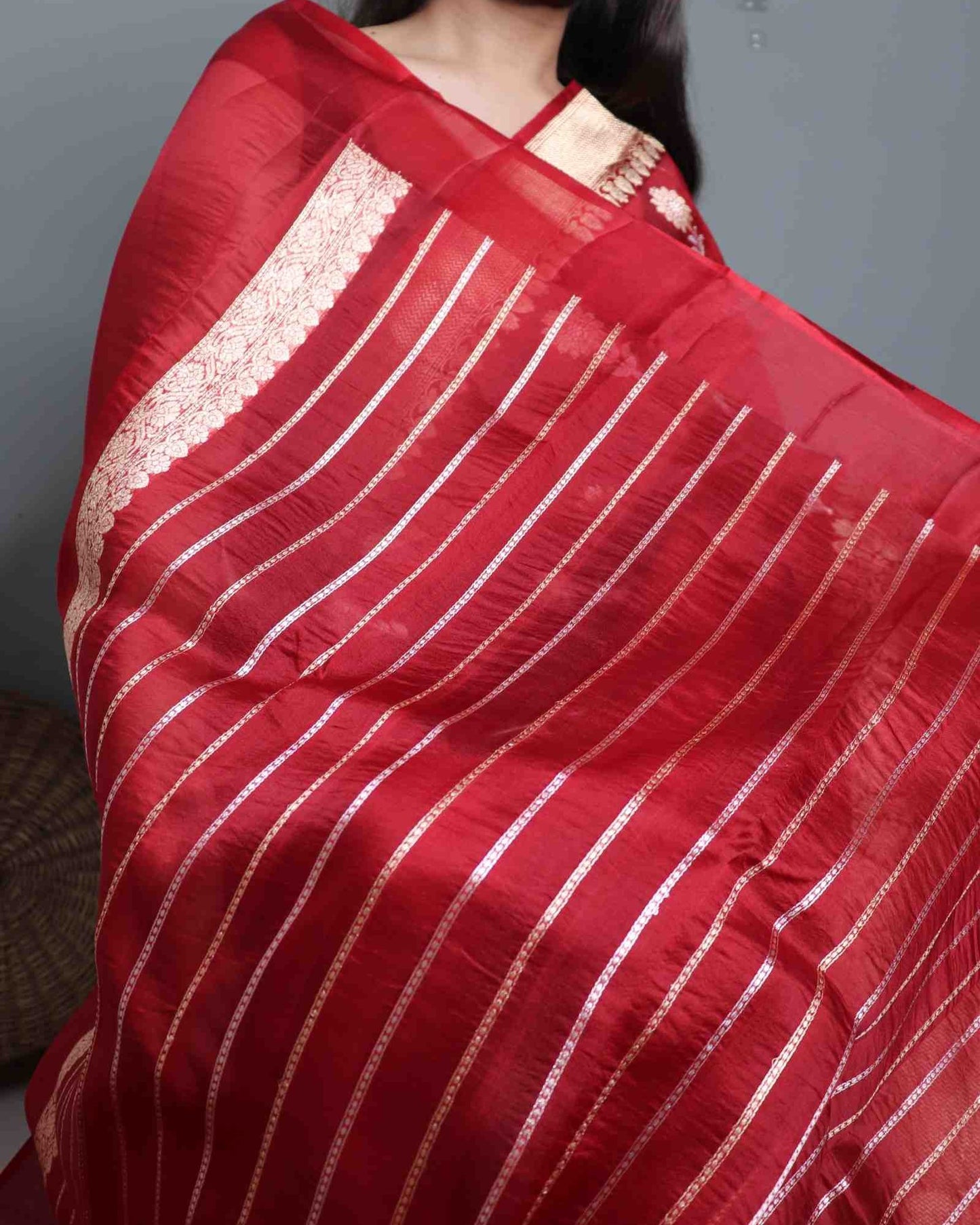 Maroon Pure Handloom Kora Silk Banarasi Saree