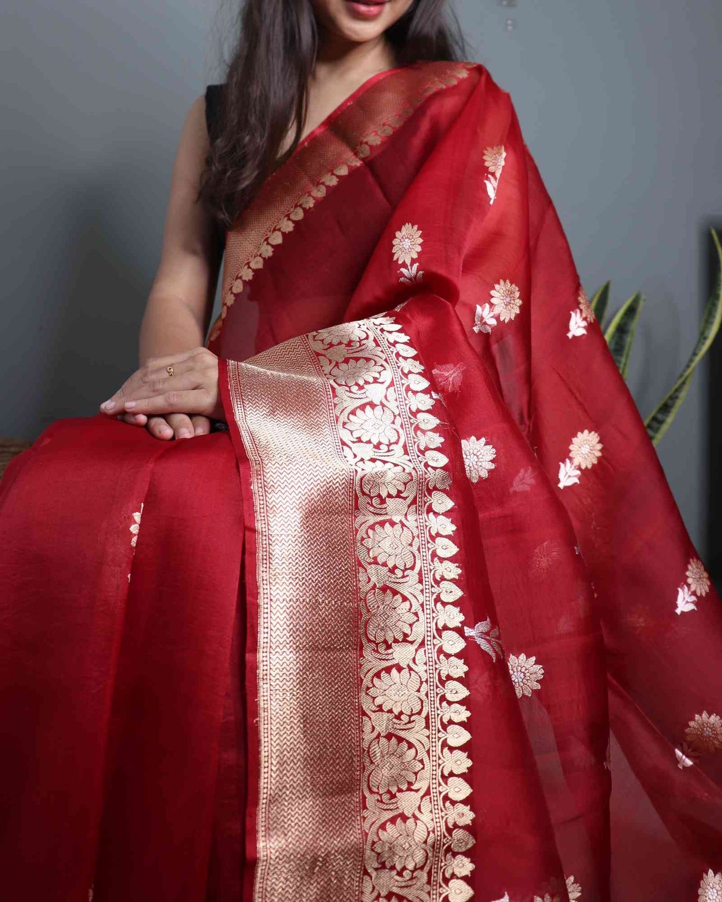 Maroon Pure Handloom Kora Silk Banarasi Saree